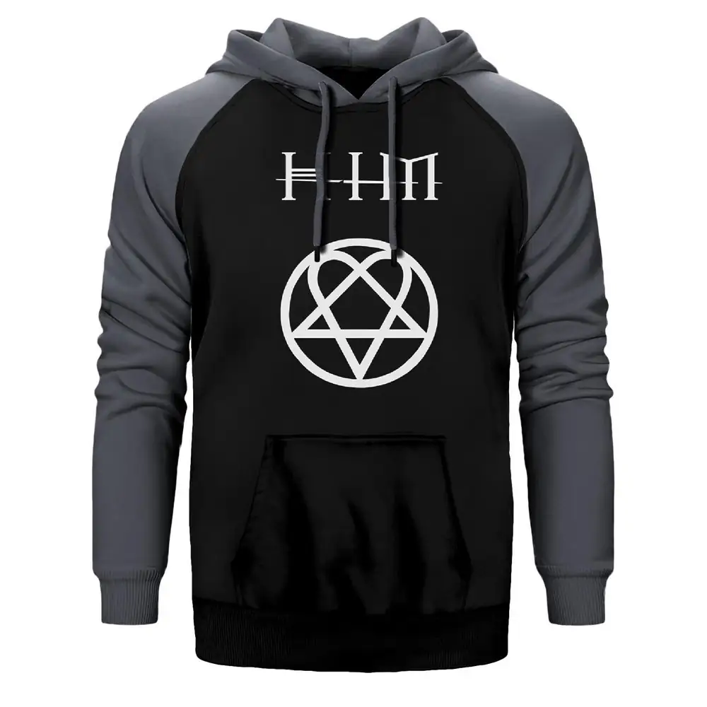 Him Hoodie, Double Color Raglan Sleeve Gray Sweatshirt