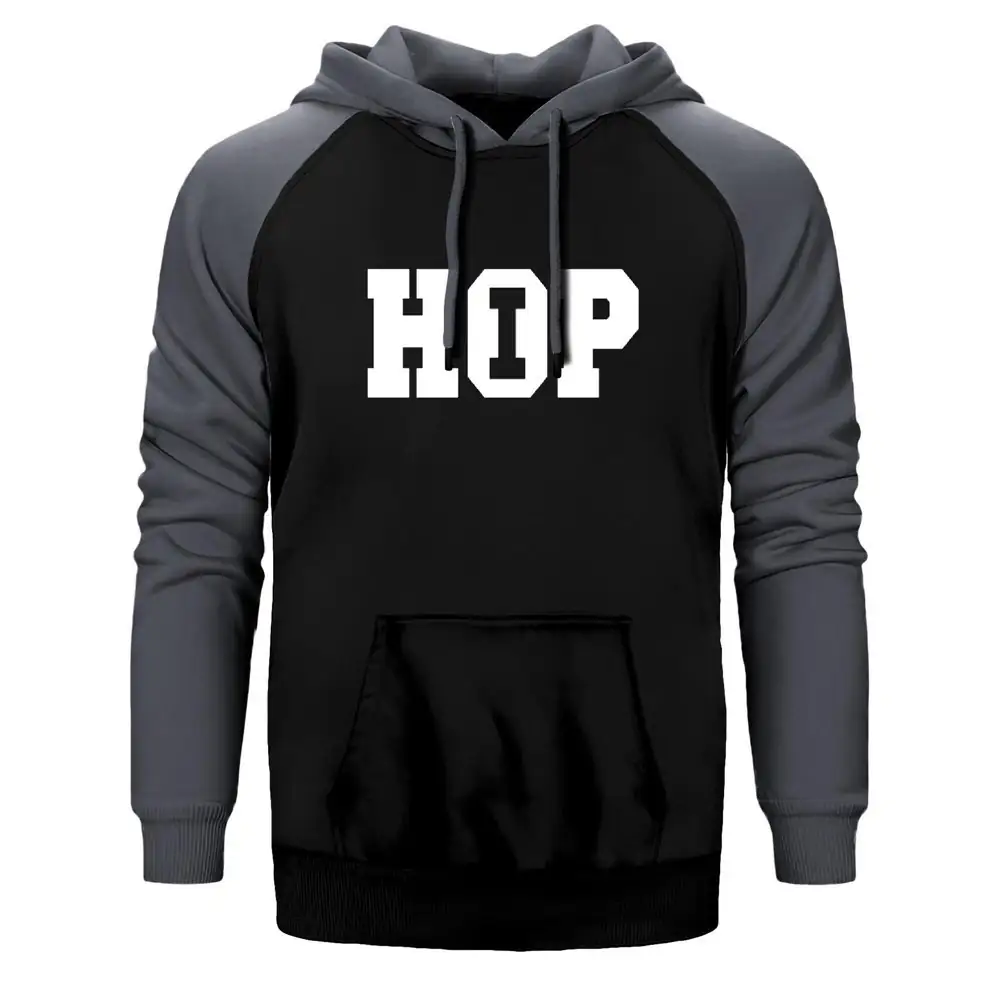 Hip Hop Hoodie, Double Color Raglan Sleeve Gray Sweatshirt