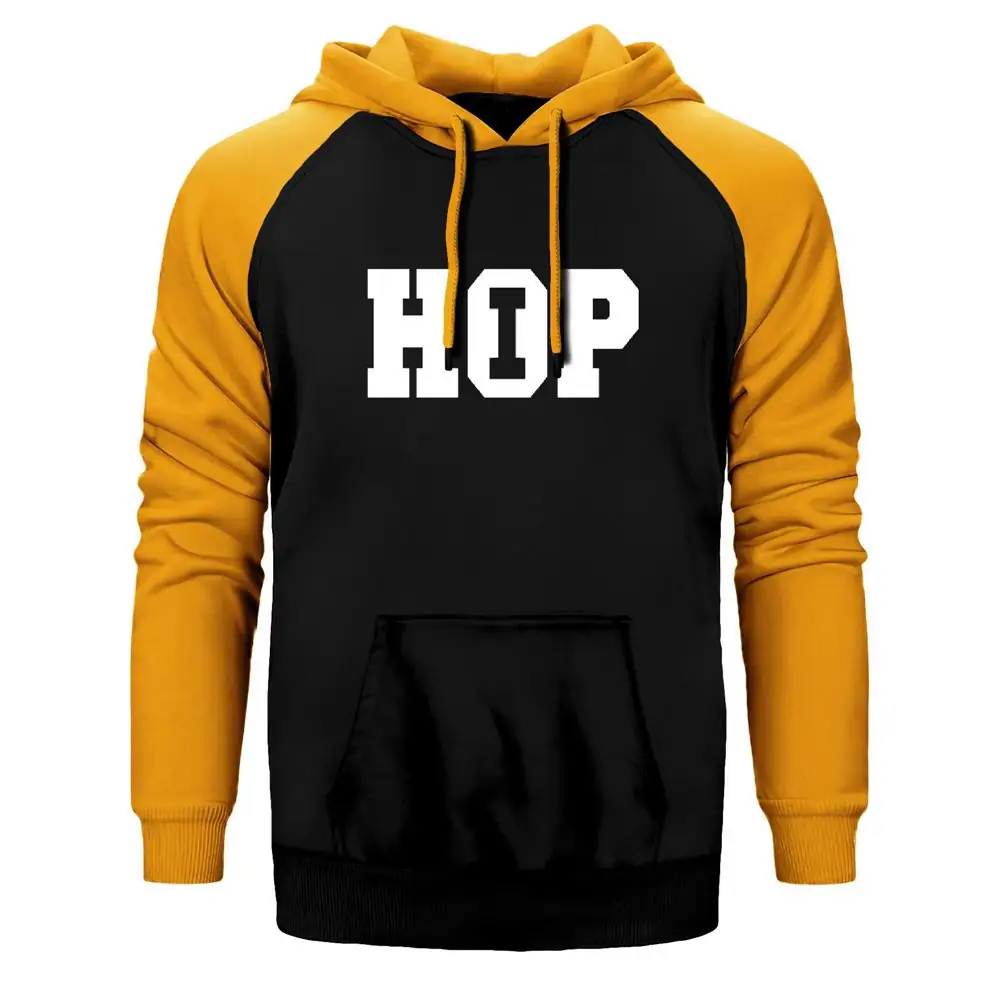 Hip Hop Hoodie, Double Color Raglan Sleeve Yellow Sweatshirt