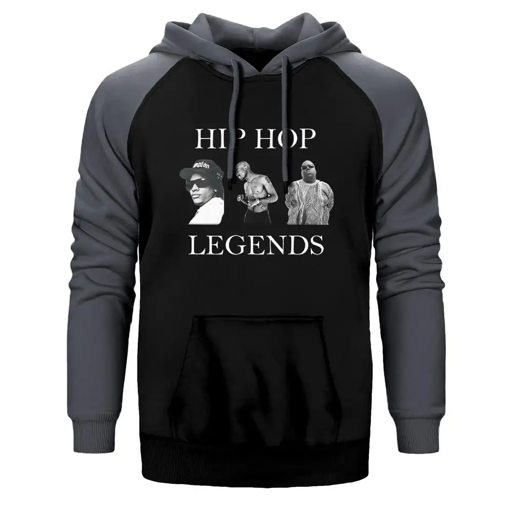 Hip Hop Legends 2pac Biggie Eazy Hoodie, Double Color Raglan Sleeve Gray Sweatshirt