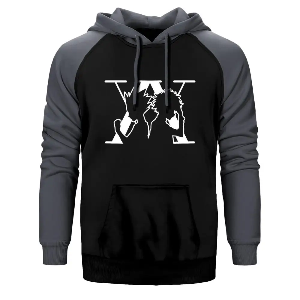 Hunter-x-hunter Killua And Gon Hoodie, Double Color Raglan Sleeve Gray Sweatshirt