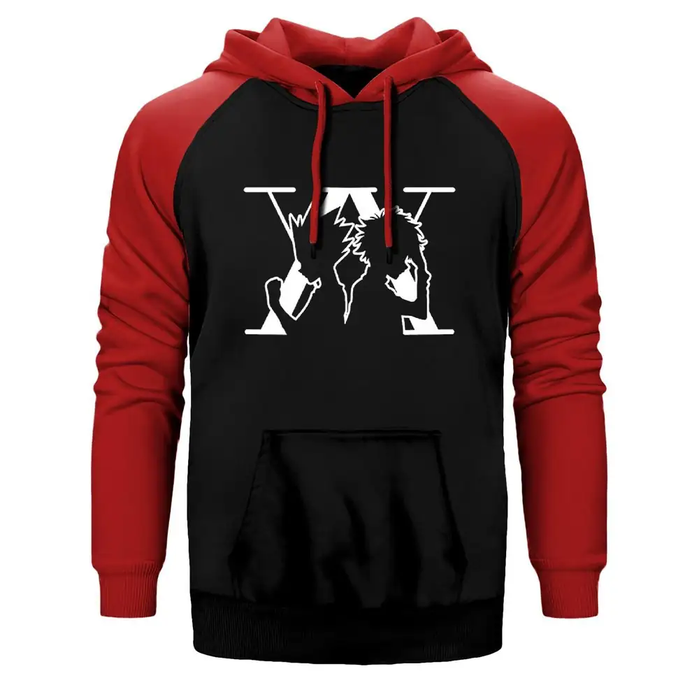 Hunter-x-hunter Killua And Gon Hoodie, Double Color Raglan Sleeve Red Sweatshirt