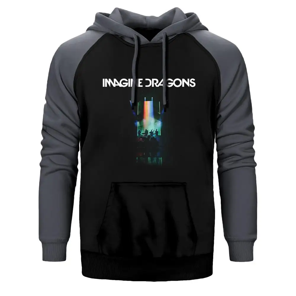 Imagine Dragons Concert Hoodie, Double Color Raglan Sleeve Gray Sweatshirt