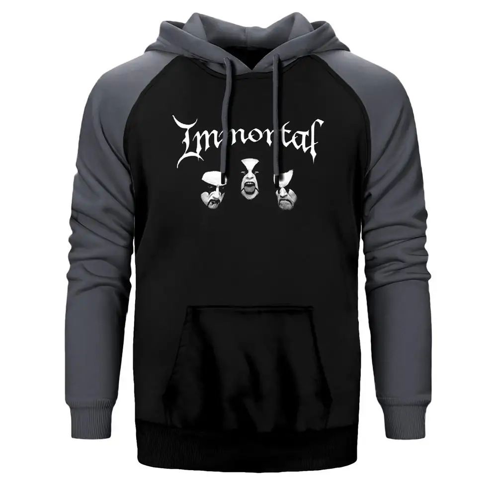 Immortal Hoodie, Double Color Raglan Sleeve Gray Sweatshirt