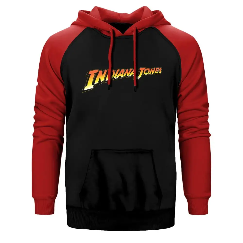Indiana Jones Hoodie, Double Color Raglan Sleeve Red Sweatshirt