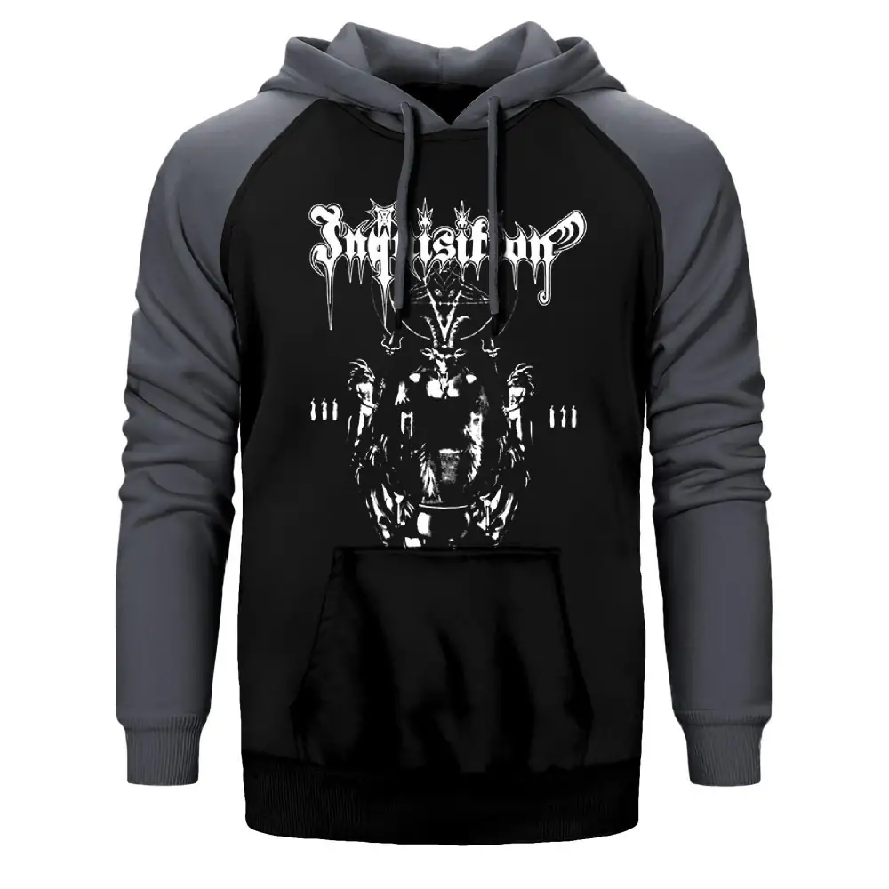 Inquisition Hoodie, Double Color Raglan Sleeve Gray Sweatshirt