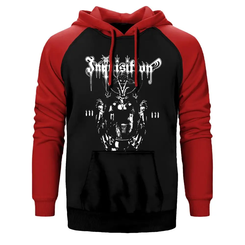 Inquisition Hoodie, Double Color Raglan Sleeve Red Sweatshirt