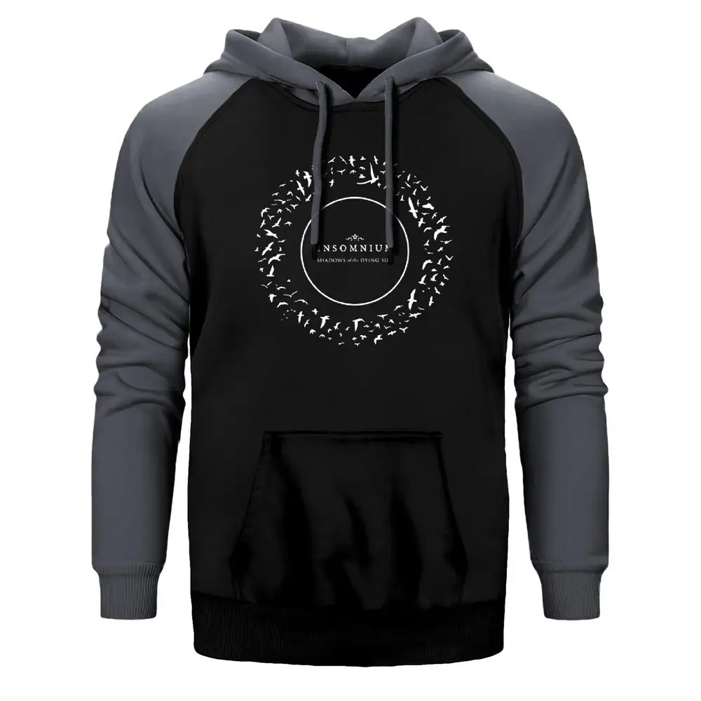Insomnium Shadows of the Dying Sun Hoodie, Double Color Raglan Sleeve Gray Sweatshirt