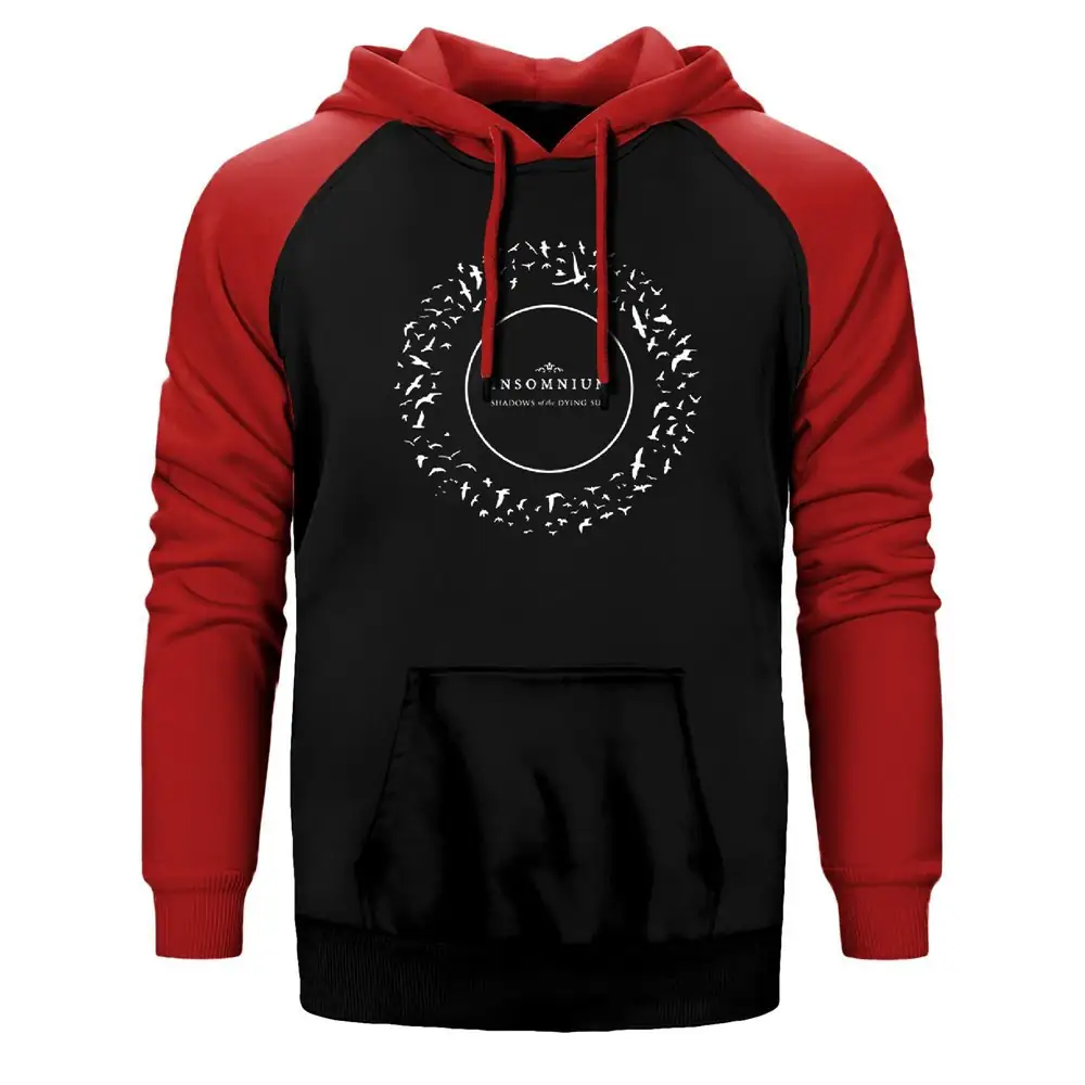 Insomnium Shadows of the Dying Sun Hoodie, Double Color Raglan Sleeve Red Sweatshirt