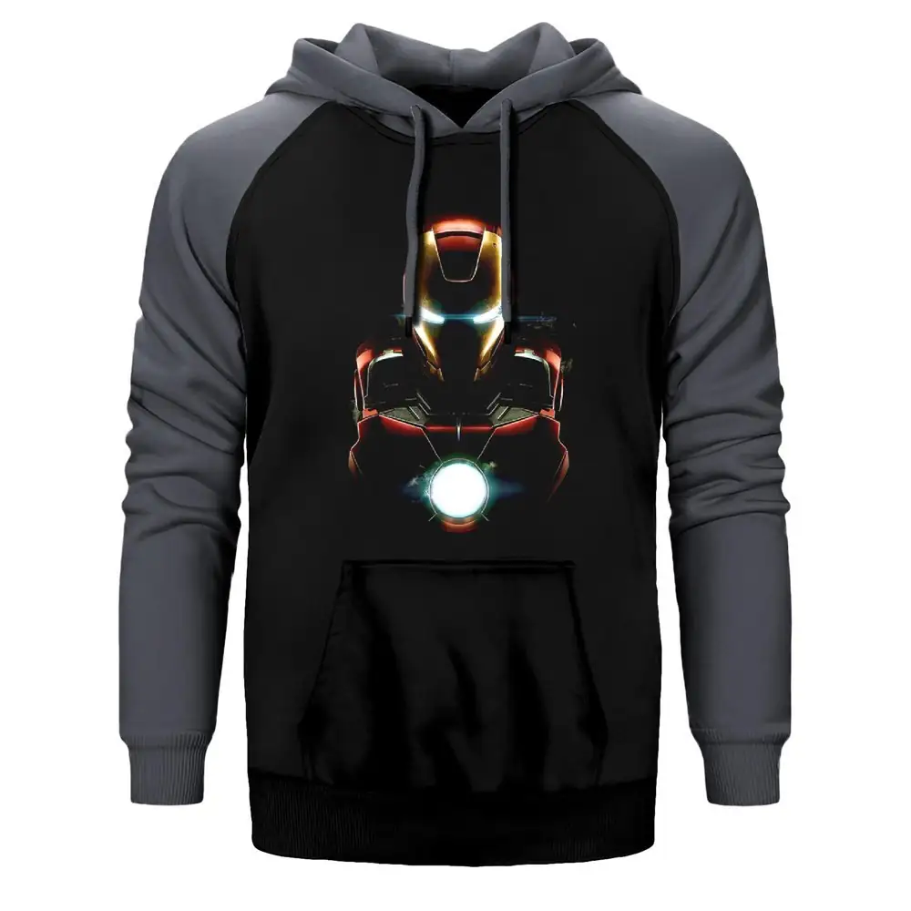 Iron Man Armor Hoodie, Double Color Raglan Sleeve Gray Sweatshirt