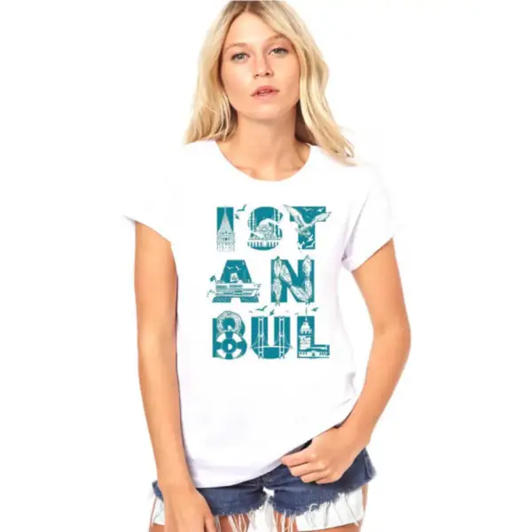 İstanbul Letters Short Sleeve Women's White T-Shirt