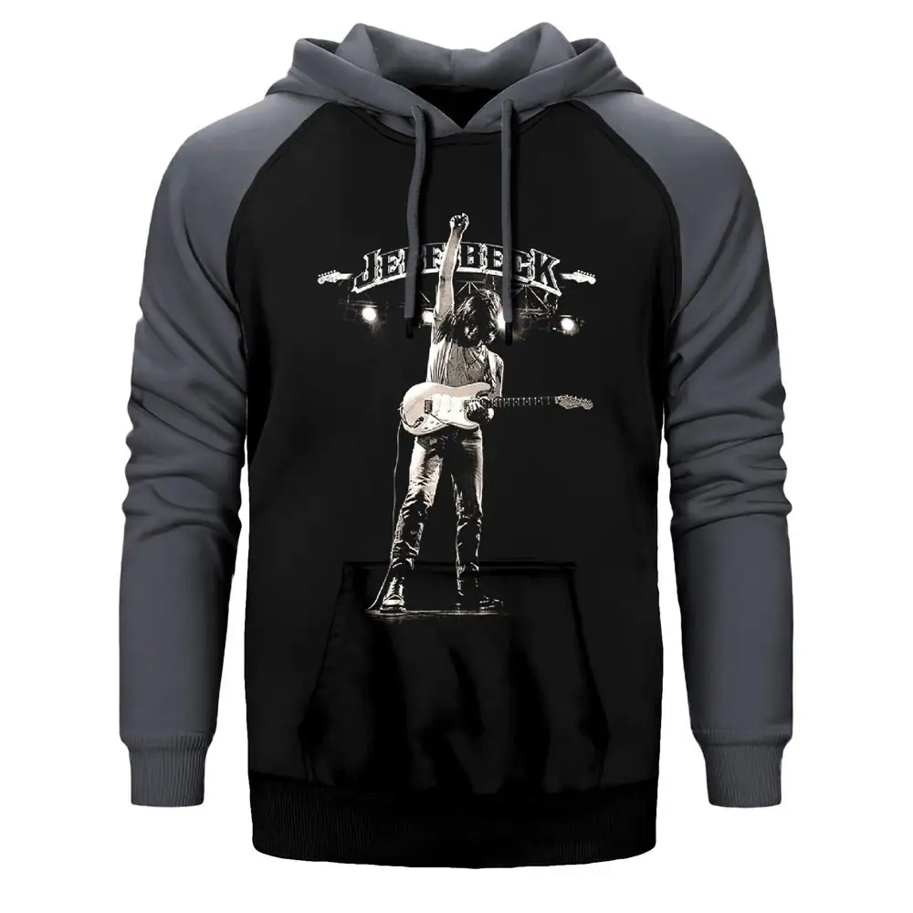Jeff Beck Hoodie, Double Color Raglan Sleeve Gray Sweatshirt
