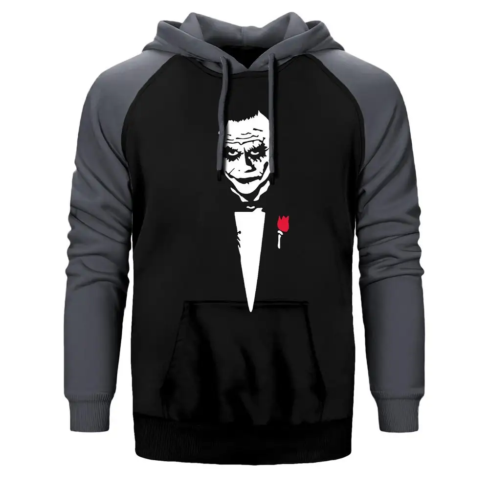 Joker Godfather Hoodie, Double Color Raglan Sleeve Gray Sweatshirt