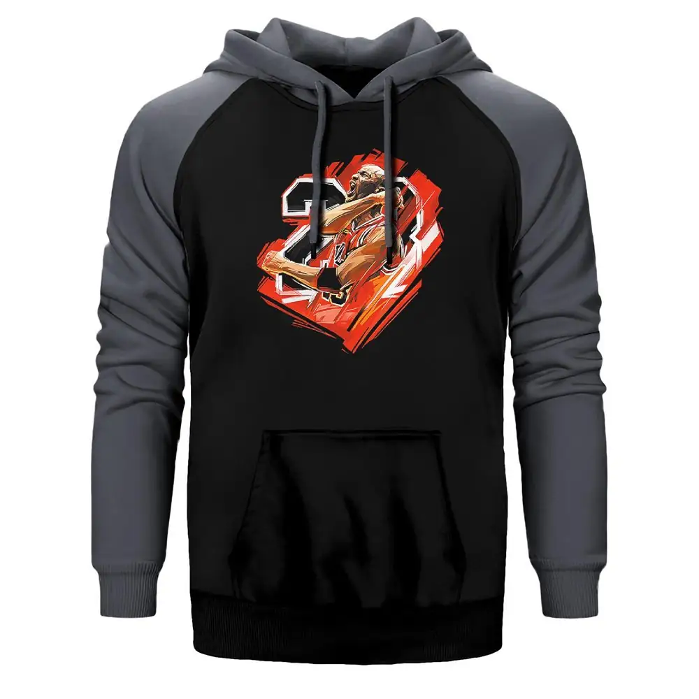 Jordan 23 Brush Hoodie, Double Color Raglan Sleeve Gray Sweatshirt