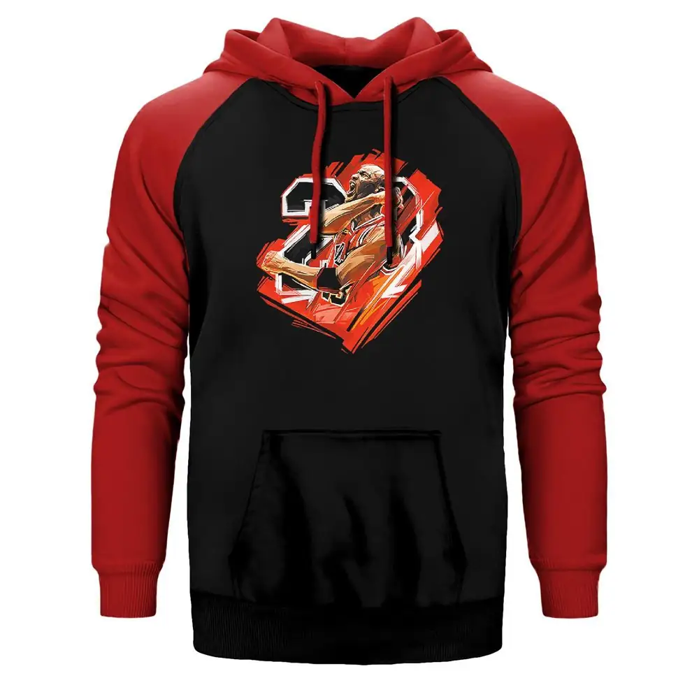 Jordan 23 Brush Hoodie, Double Color Raglan Sleeve Red Sweatshirt