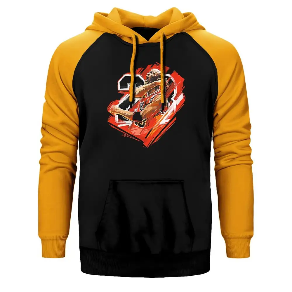 Jordan 23 Brush Hoodie, Double Color Raglan Sleeve Yellow Sweatshirt