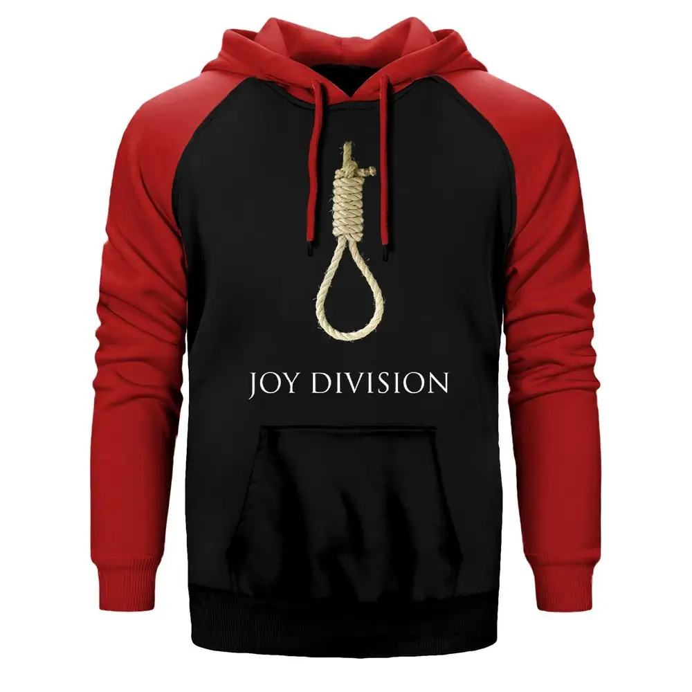 Joy Division Hang Hoodie, Double Color Raglan Sleeve Red Sweatshirt