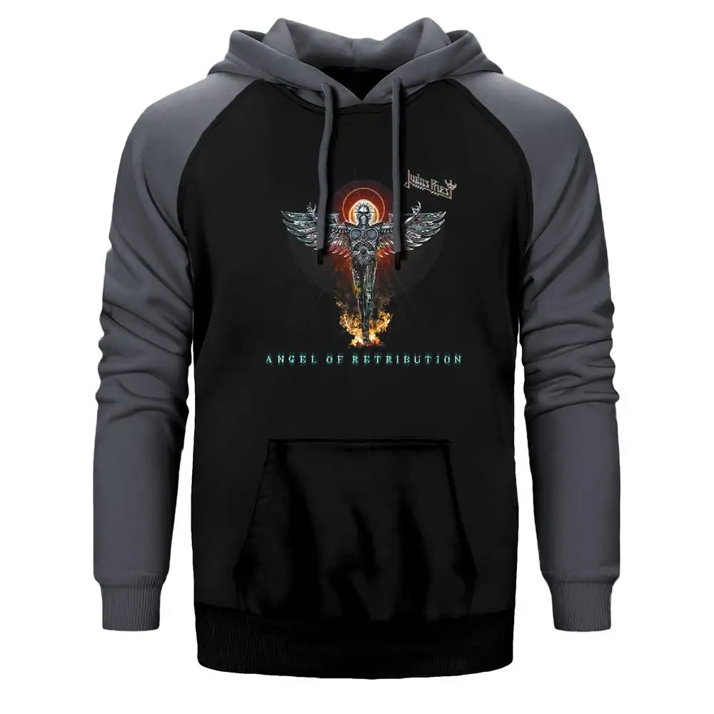 Judas Priest Angel of Retribution Hoodie, Double Color Raglan Sleeve Gray Sweatshirt