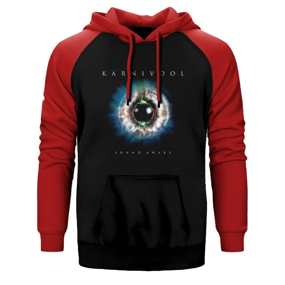 Karnivool Sound Awake Hoodie, Double Color Raglan Sleeve Red Sweatshirt