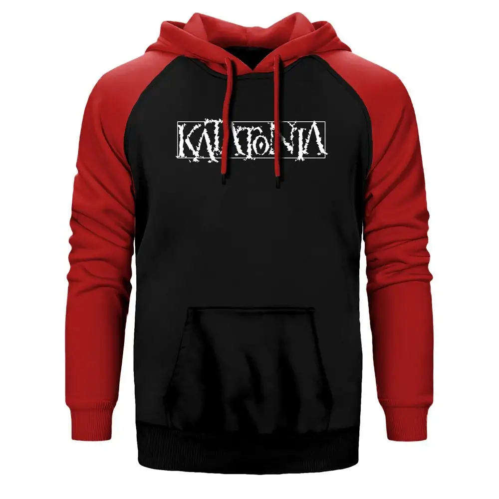 Katatonia Logo Hoodie, Double Color Raglan Sleeve Red Sweatshirt