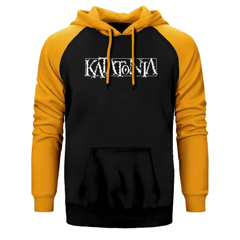 Katatonia Logo Hoodie, Double Color Raglan Sleeve Yellow Sweatshirt
