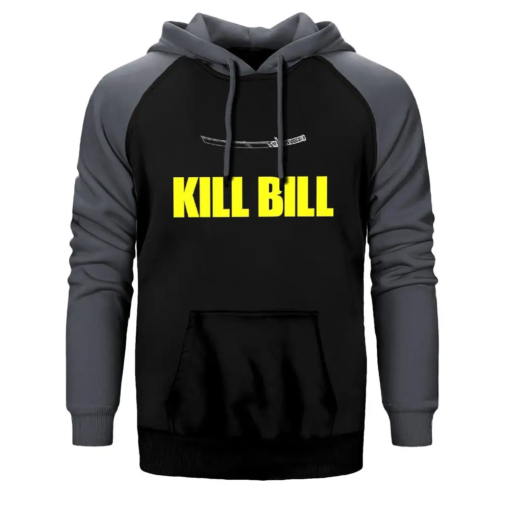 Kill Bill Hoodie, Double Color Raglan Sleeve Gray Sweatshirt