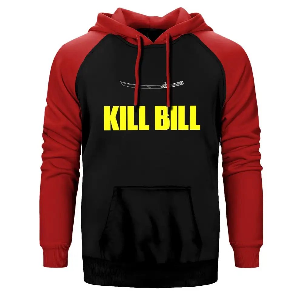Kill Bill Hoodie, Double Color Raglan Sleeve Red Sweatshirt