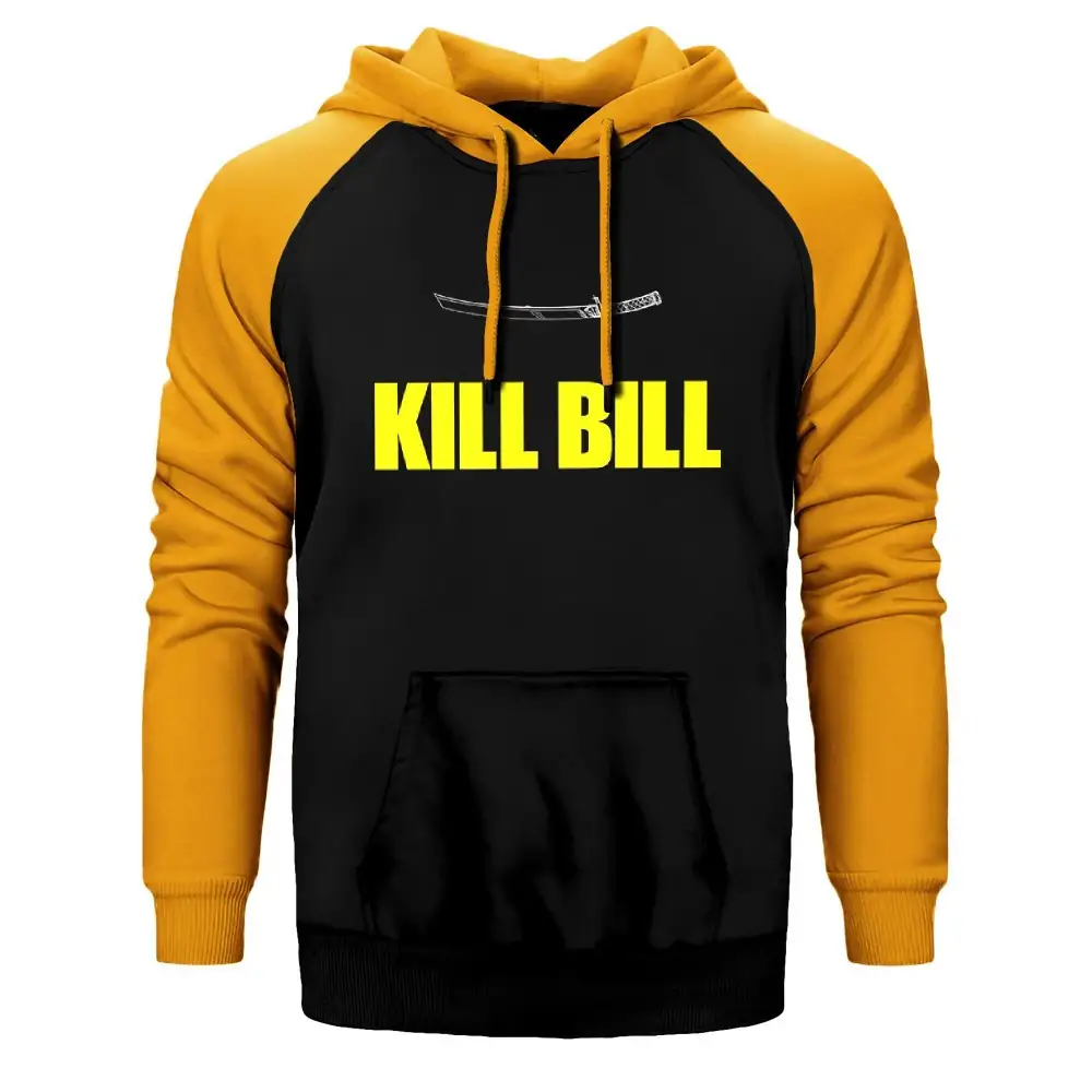 Kill Bill Hoodie, Double Color Raglan Sleeve Yellow Sweatshirt