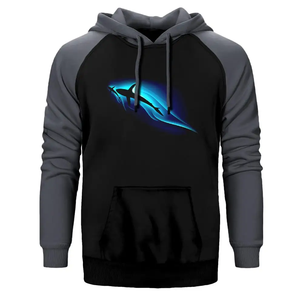 Killer Whale Hoodie, Double Color Raglan Sleeve Gray Sweatshirt