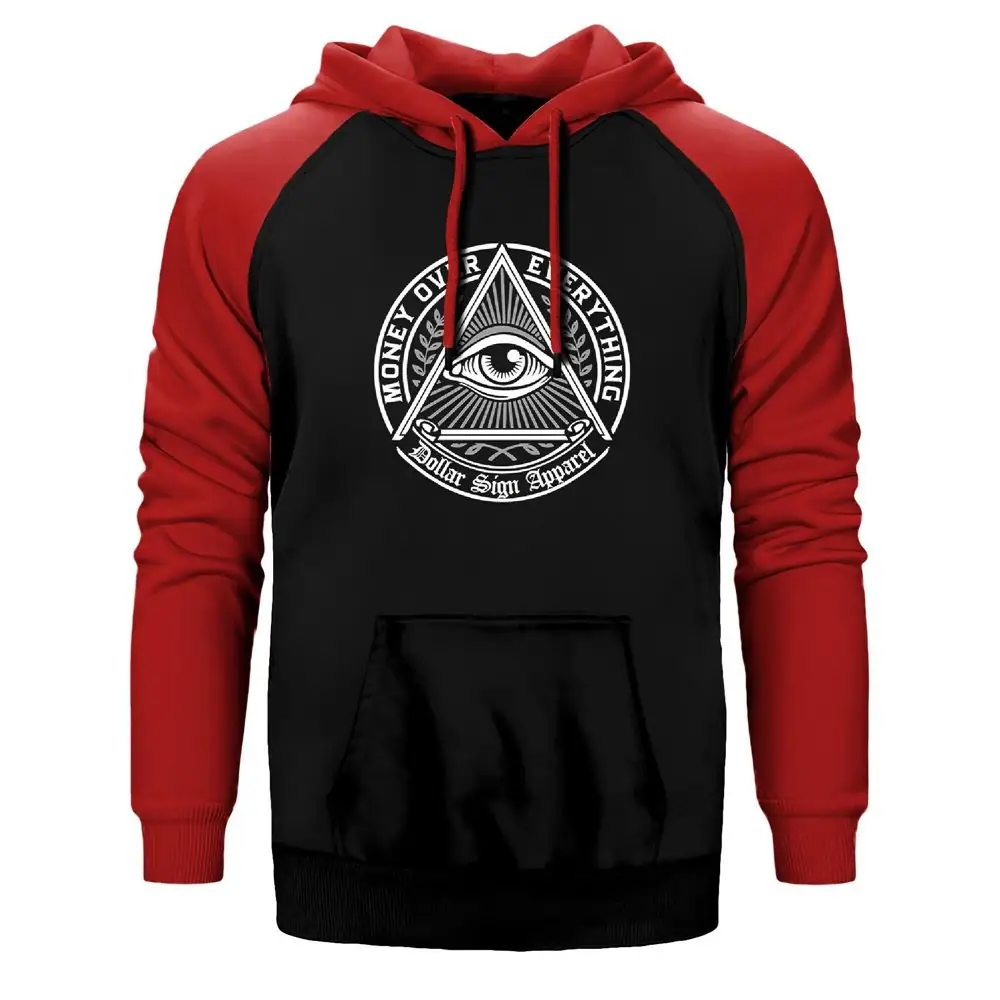 Killuminati Money Hoodie, Double Color Raglan Sleeve Red Sweatshirt