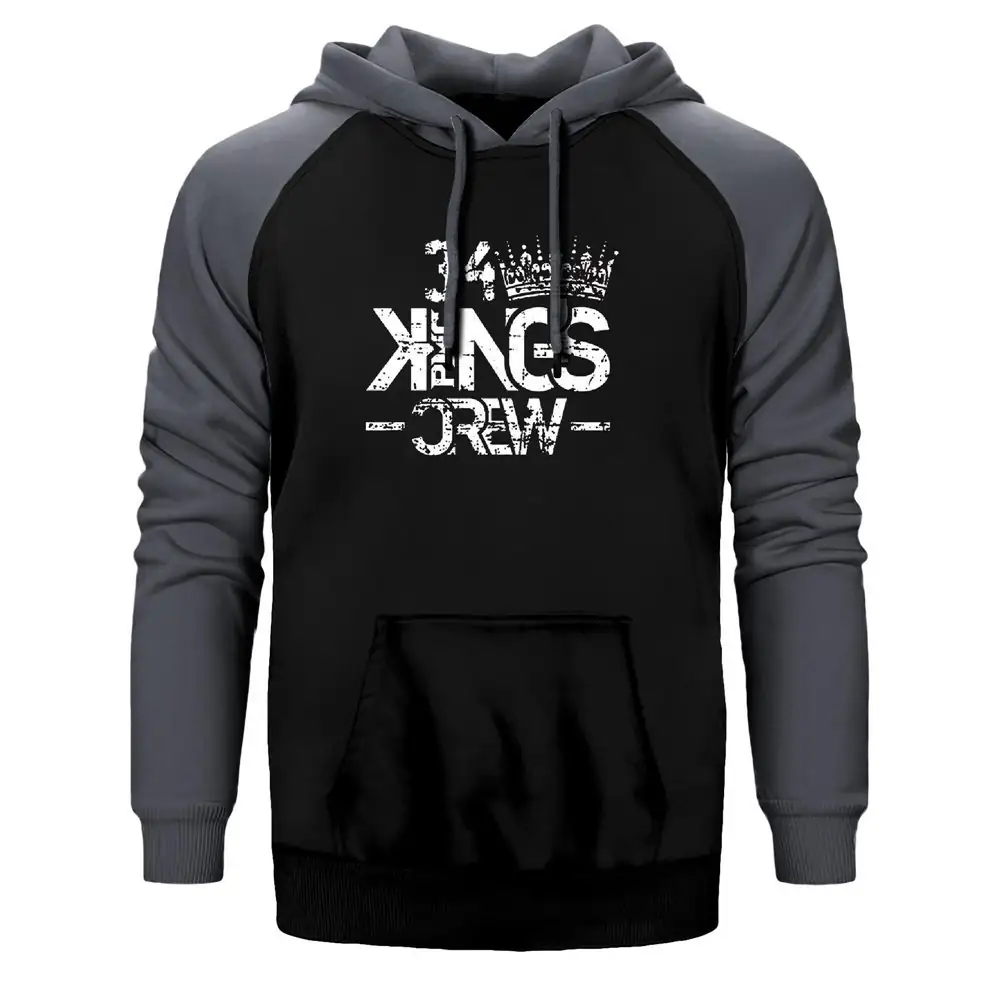 King Crew PMC Hoodie, Double Color Raglan Sleeve Grey Sweatshirt