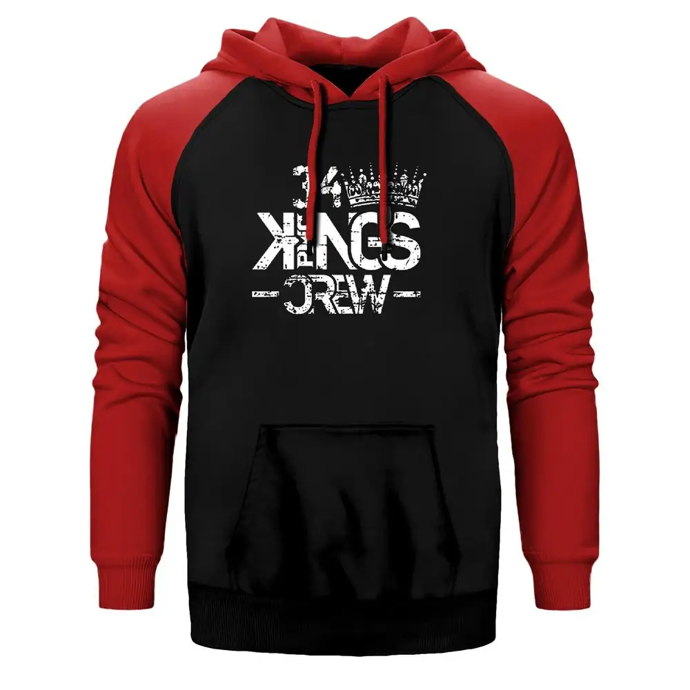 King Crew PMC Hoodie, Double Color Raglan Sleeve Red Sweatshirt
