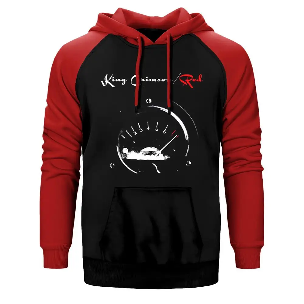 King Crimson Red Hoodie, Double Color Raglan Sleeve Red Sweatshirt