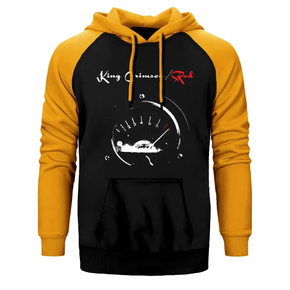 King Crimson Red Hoodie, Double Color Raglan Sleeve Yellow Sweatshirt