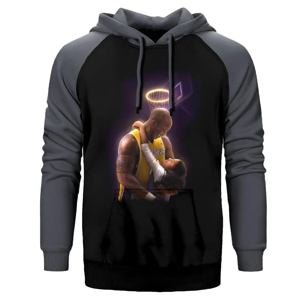 Kobe Angel Hoodie, Double Color Raglan Sleeve Gray Sweatshirt
