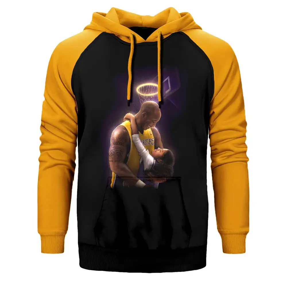 Kobe Angel Hoodie, Double Color Raglan Sleeve Yellow Sweatshirt