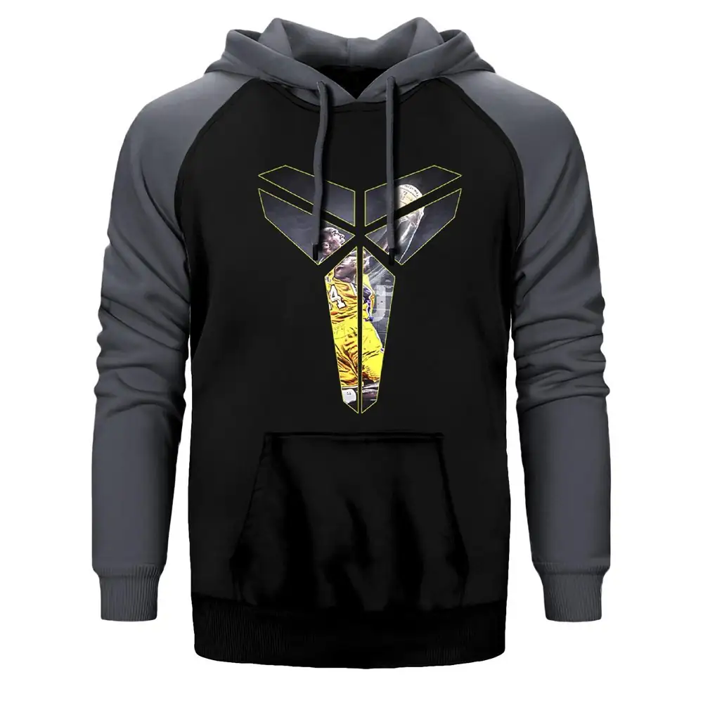 Kobe Bryant Logo Hoodie, Double Color Raglan Sleeve Gray Sweatshirt