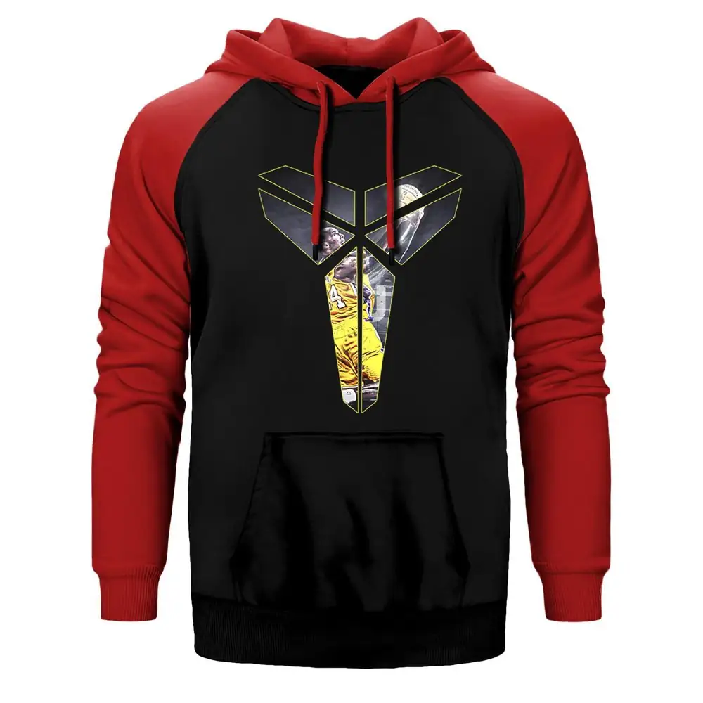 Kobe Bryant Logo Hoodie, Double Color Raglan Sleeve Red Sweatshirt