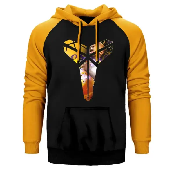 Kobe Bryant Logo Hoodie, Double Color Raglan Sleeve Yellow Sweatshirt