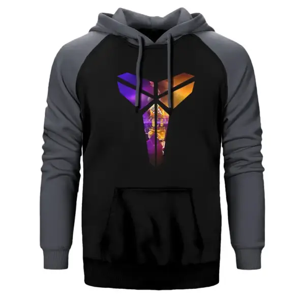 Kobe Bryant Logo Hoodie, Double Color Raglan Sleeve Gray Sweatshirt