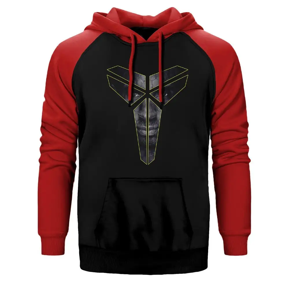 Kobe Bryant Logo Hoodie, Double Color Raglan Sleeve Red Sweatshirt
