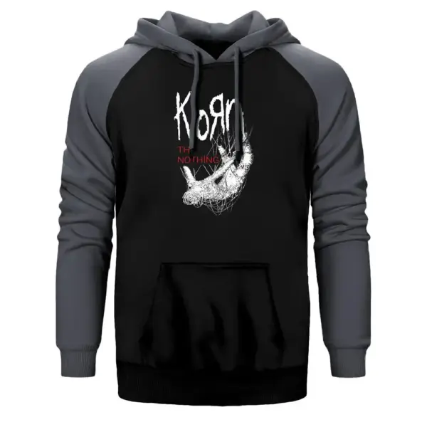 Korn The Nothing Hoodie, Double Color Raglan Sleeve Gray Sweatshirt