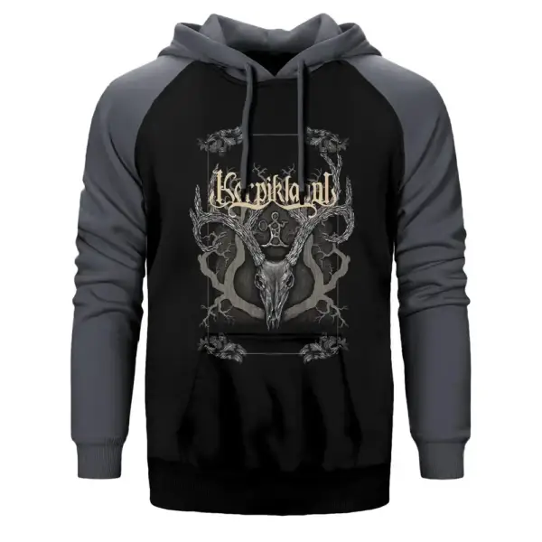 Korpikland Chaos Hoodie, Double Color Raglan Sleeve Gray Sweatshirt