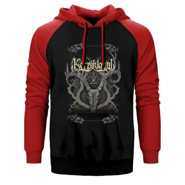 Korpikland Chaos Hoodie, Double Color Raglan Sleeve Red Sweatshirt