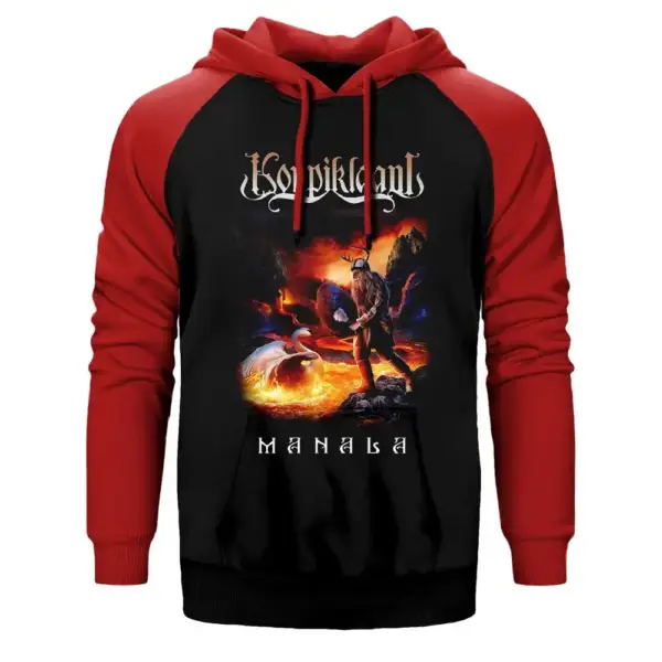 Korpikland Manala Hoodie, Double Color Raglan Sleeve Red  Sweatshirt