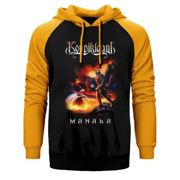 Korpikland Manala Hoodie, Double Color Raglan Sleeve Yellow Sweatshirt