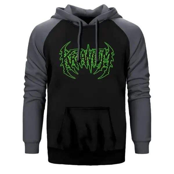 Kraanium Hoodie, Double Color Raglan Sleeve Gray Sweatshirt