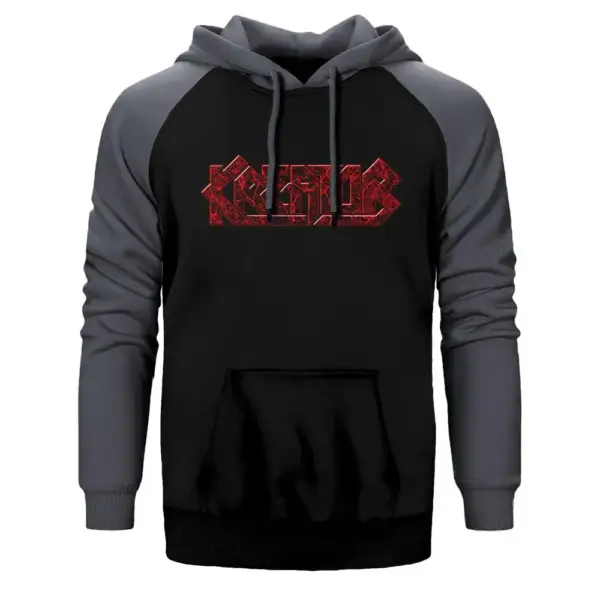 Kreator Logo Hoodie, Double Color Raglan Sleeve Gray Sweatshirt