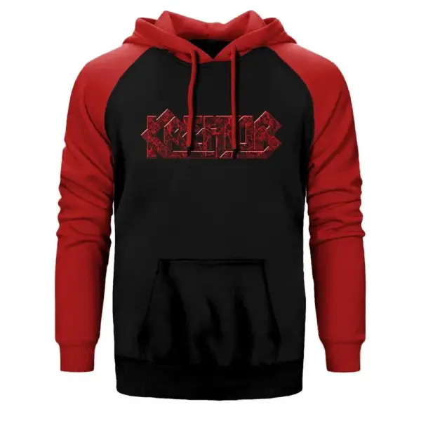 Kreator Logo Hoodie, Double Color Raglan Sleeve Red Sweatshirt