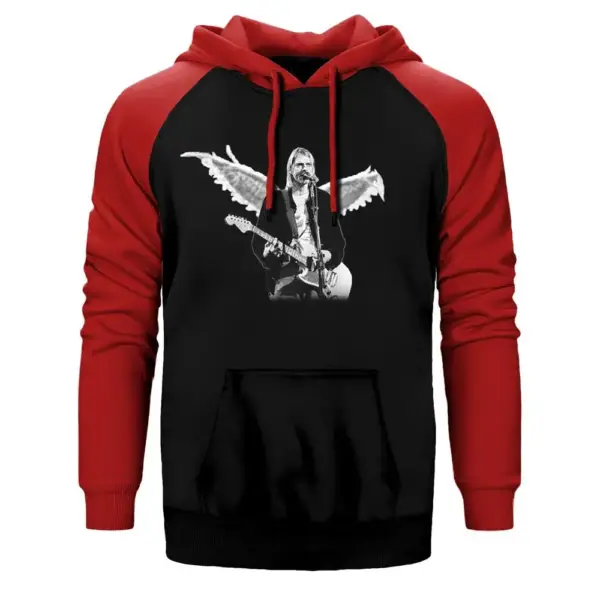 Kurt Cobain Hoodie, Double Color Raglan Sleeve Red Sweatshirt